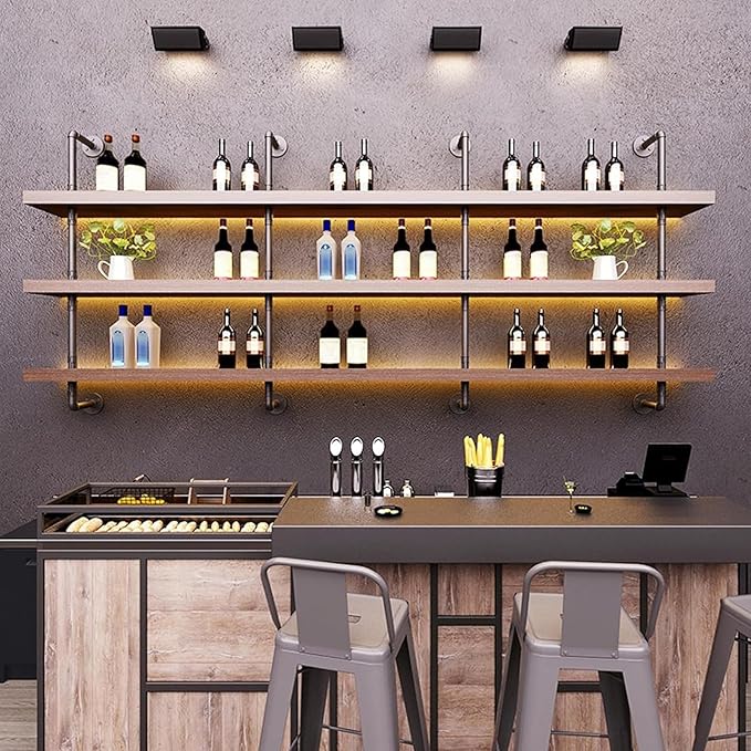 78.7in Large Wine Rack with LED Light Solid Wood Wall Mounted Wine Rack - Image 3