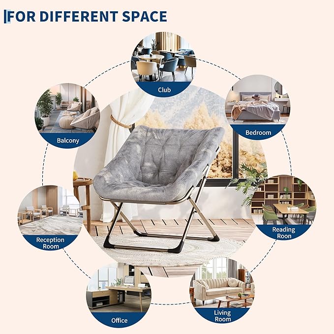 Comfy Chair for Adults, Foldable Living Room Chairs, Soft Faux Fur Folding - Image 8