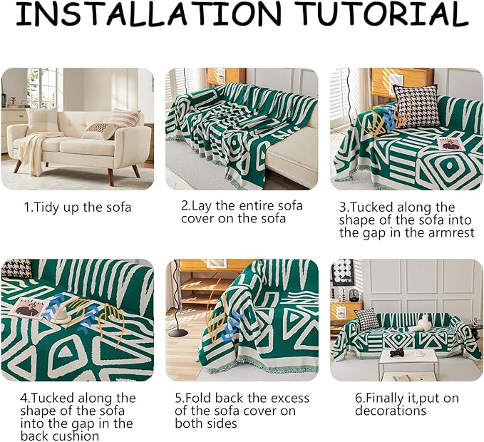 HANDONTIME Dark Green Couch Cover Boho Sofa Covers Washable Forest Green Dog - Image 7
