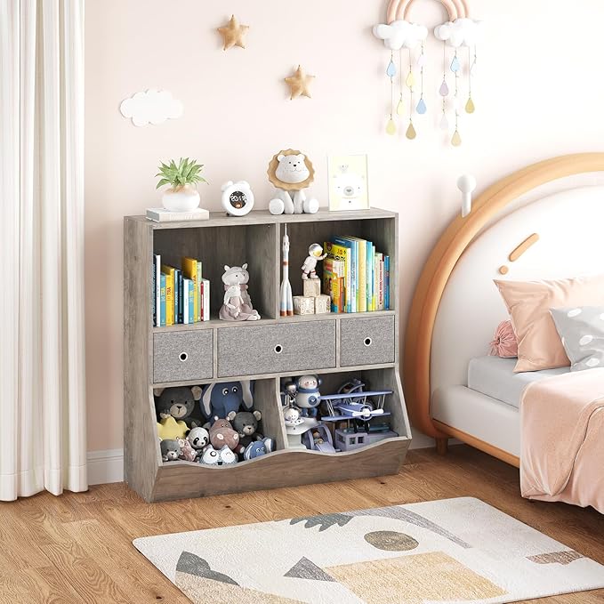 IDEALHOUSE 7-Cubby Large Kids Toy Storage Organizer, Children Wood Bookcase and - Image 5