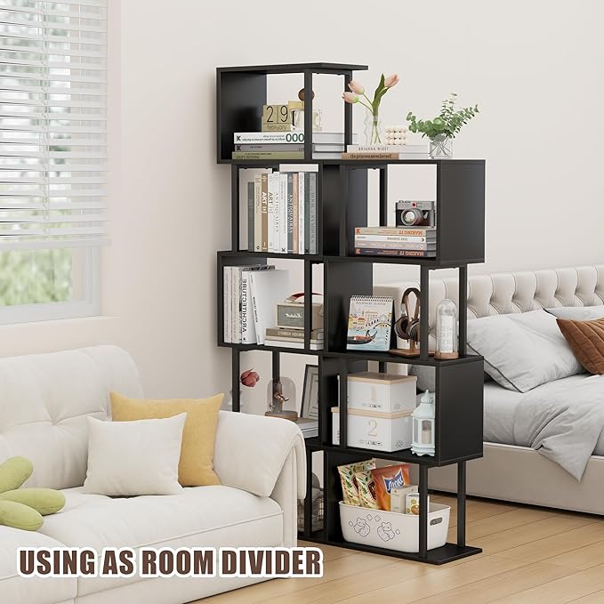 Gadroad 4-Tier Bookshelf, Narrow S-Shaped Geometric Bookcase, Wood Decorative - Image 7