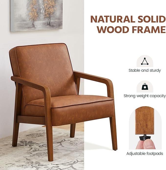 Yaheetech PU Leather Accent Chair, Mid-Century Modern Barrel Chair - Image 8