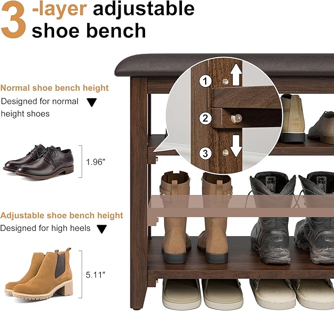 Shoe Bench Storage Rubberwood - Image 5