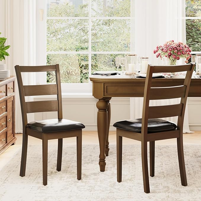 COLAMY Upholstered Dining Chairs Set of 2, PU Leather Ladder High Back Dining - Image 7