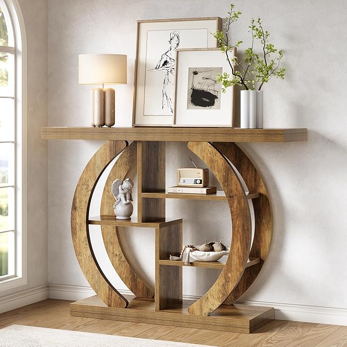 LITTLE TREE Console Table, 4-Tier Farmhouse Wooden Sofa Table Behind Couch - Image 6