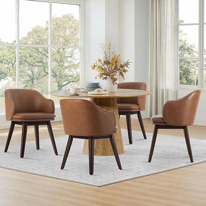 Wooden Dining Chairs Set of 2, Faux Leather Upholstered Modern Dining Room - Image 6
