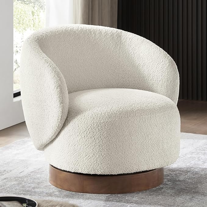 Swivel Accent Chair Round Barrel Armchair Upholstered Performance Fabric - Image 7