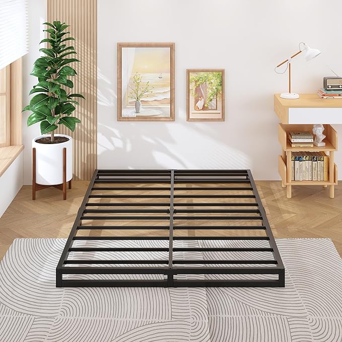 4 Inch Bed Frame Queen Size Heavy Duty Steel Slat Support Metal Platform Queen by Lutown-TeenHome