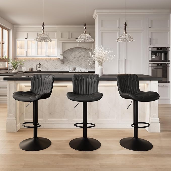 YOUNIKE Black Bar Stools Set of 6 Modern Swivel Counter Height Bar Chair - Image 7