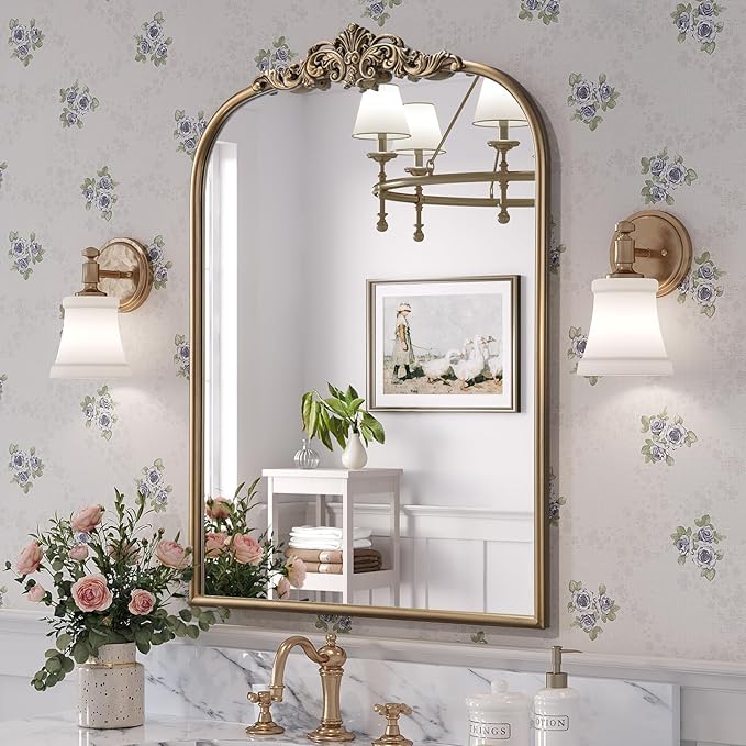 Antique Baroque Gold Mirror, 24” x 32” Vintage Vanity Mirror by Brauthon