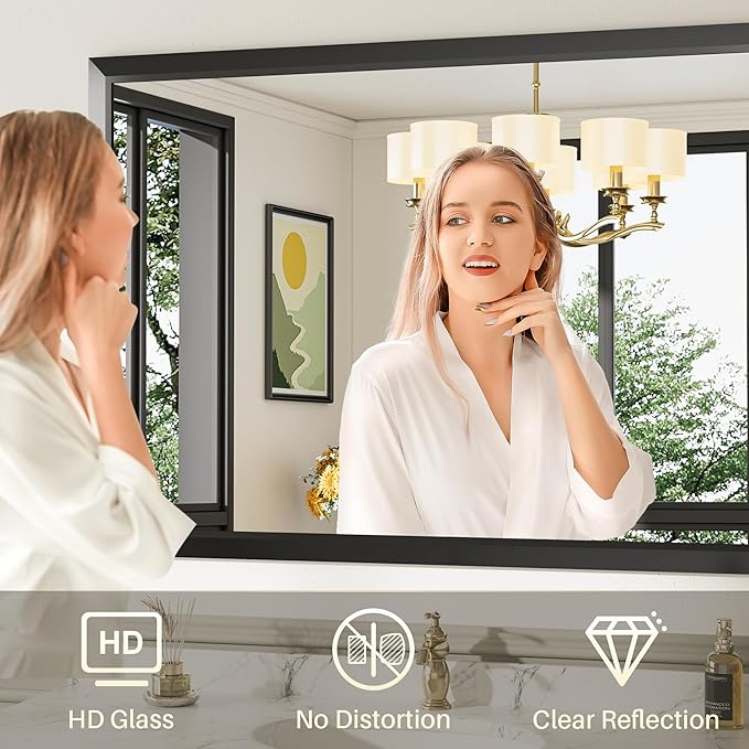 36x30 Inch Black Bathroom Mirror - Image 4