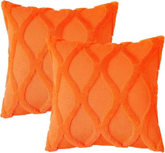decorUhome Fall Throw Pillow Covers 22x22 Inch Set of 2, Soft Plush Faux Fur - Image 7