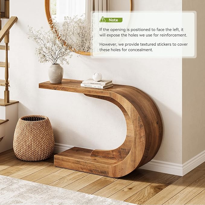 LITTLE TREE 43.3-Inch Farmhouse Console Table, 2-Tier C-Shaped Sofa Table - Image 4