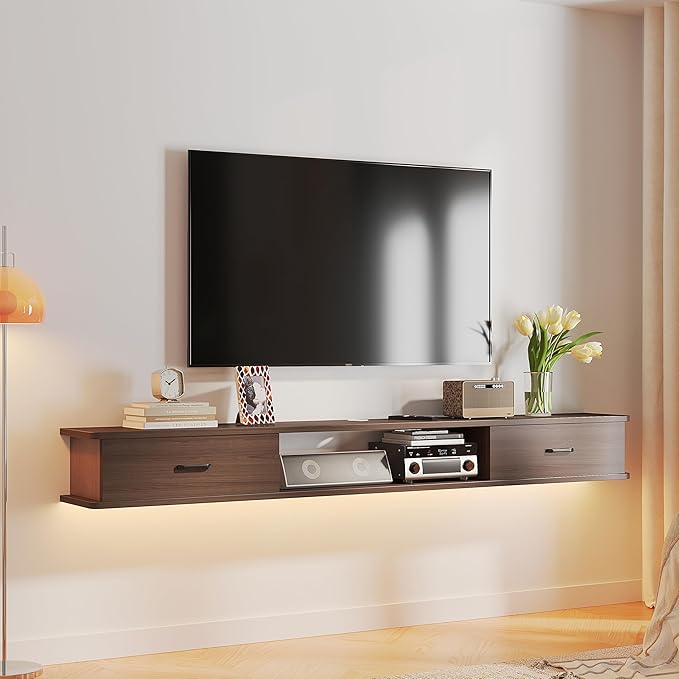 Floating TV Stand with 2 Doors, Floating TV Cabinet, Floating Console Shelf - Image 5