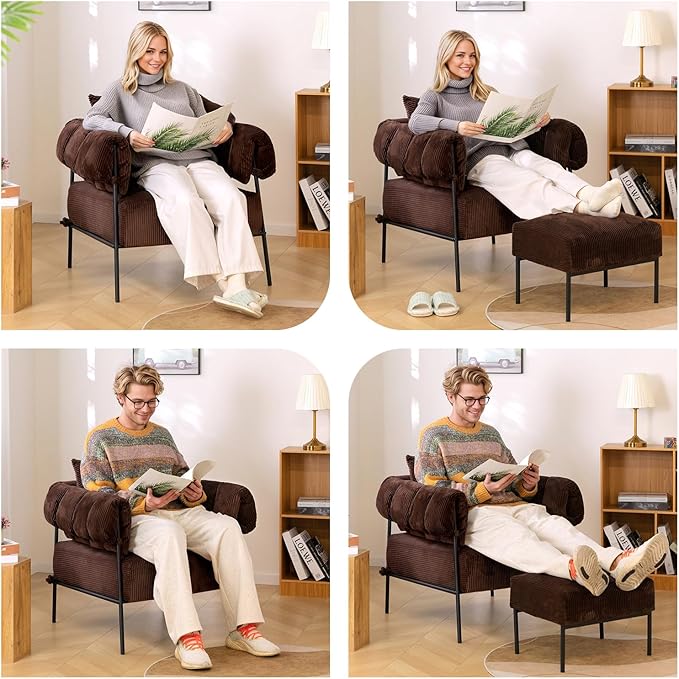 HollyHOME Modern Velvet Accent Chair, Upholstered Comfy Reading Chair, Fabric - Image 8