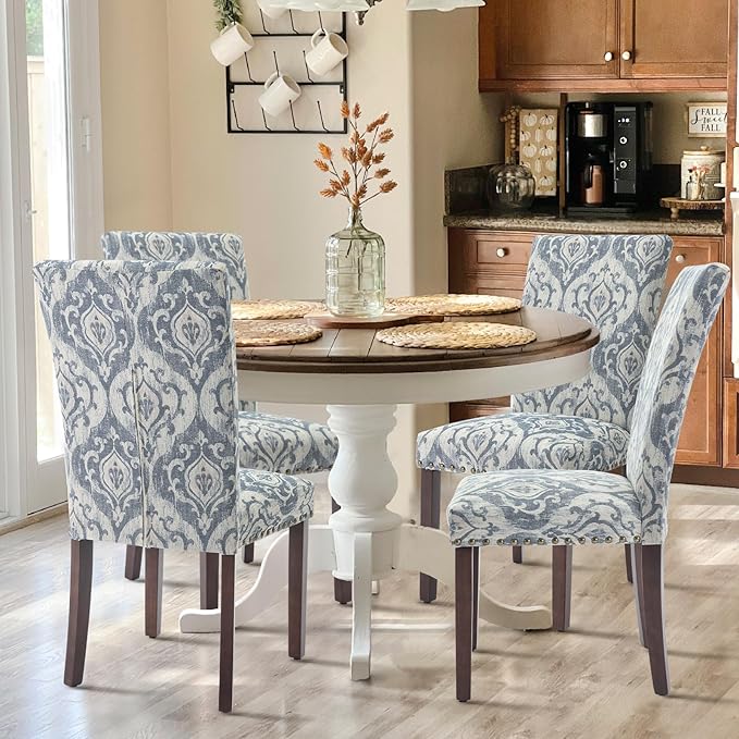 COLAMY Upholstered Parsons Dining Chairs Set of 4, Fabric Dining Room Kitchen by COLAMYINC