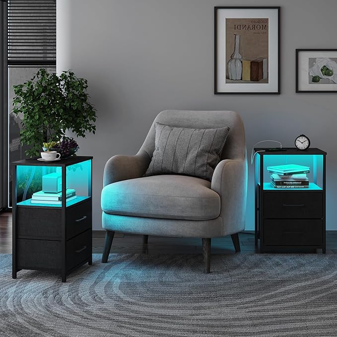 TUTOTAK LED End Table with Charging Station, Night Stand, Side Table with 2 USB - Image 6
