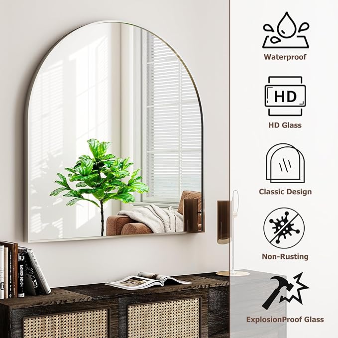 Arched Bathroom Mirror, 32x34 Inch - Image 4