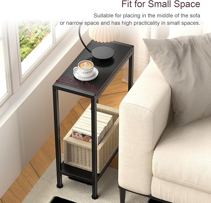 Narrow Side Table for Small Space Set of 2, 2-Tier Small End Table - Image 4