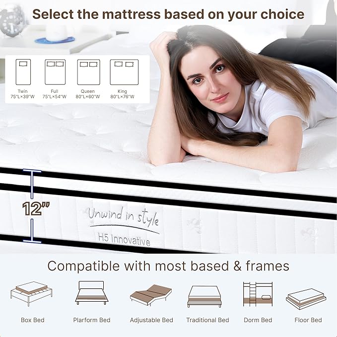 King Size Mattress, 12 Inch Medium Firm Foam Hybrid Mattress - Image 7