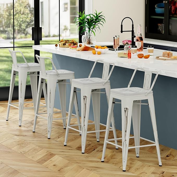 Yongchuang Industrial Metal Barstools Set of 4 Counter Height Bar Stools - Image 2