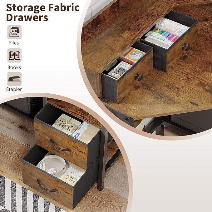 Corner Desk with 6 Fabric Drawers Shelves - Image 8