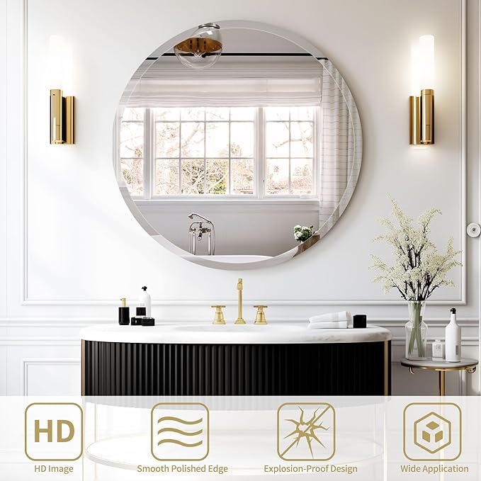 28" Frameless Beveled Round Mirror - Image 2