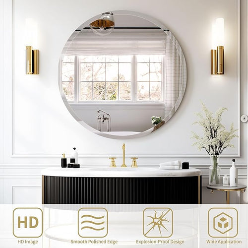 28" Frameless Beveled Round Mirror - Image 2