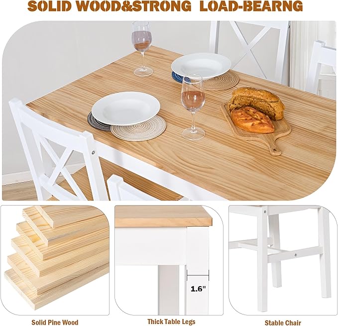 SogesPower Dining Table Set for 4, 5-Piece Wood Kitchen Dining Table Set - Image 8