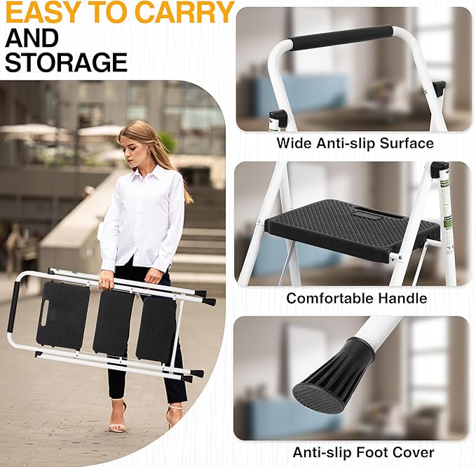 3 Step Ladder, Portable Steel Folding Step Stool - Image 6