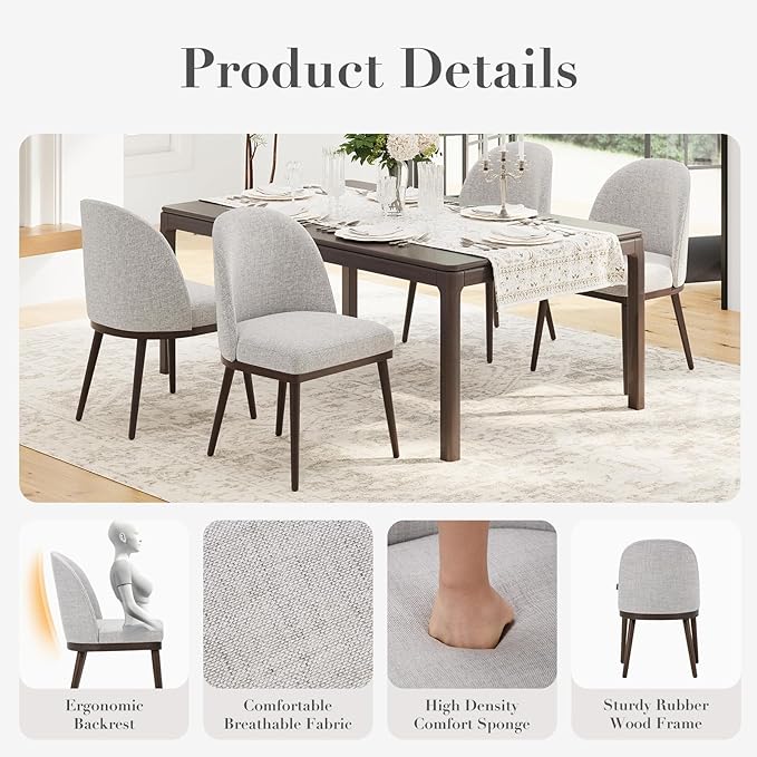 COLAMY Upholstered Dining Chairs Set of 6, Large Dining Room Kitchen Chairs - Image 4