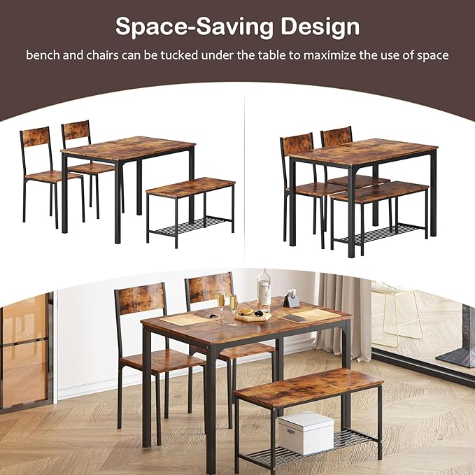 soges 4 Person Dining Table Set, 43.3inch Kitchen Table Set - Image 5