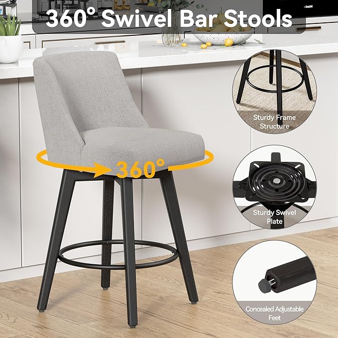 Counter Height Swivel Bar Stools Set of 6, 26 Inch Bar Stools - Image 6
