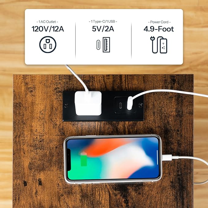HOOBRO Side Table with Charging Station, End Table with USB Port and Outlet - Image 5