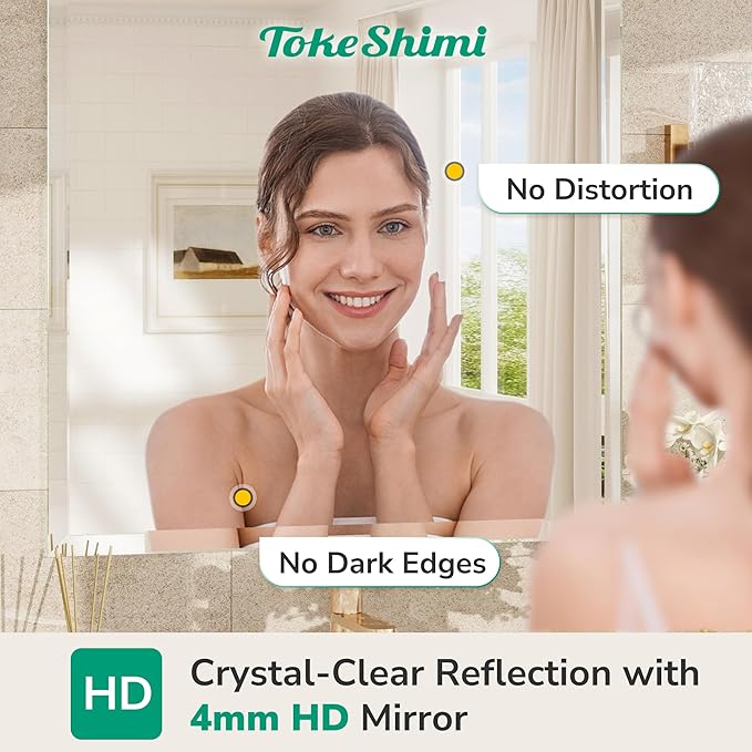 TokeShimi 48x30 Frameless Bathroom Mirror Rectangle, Tempered Beveled Mirror - Image 4