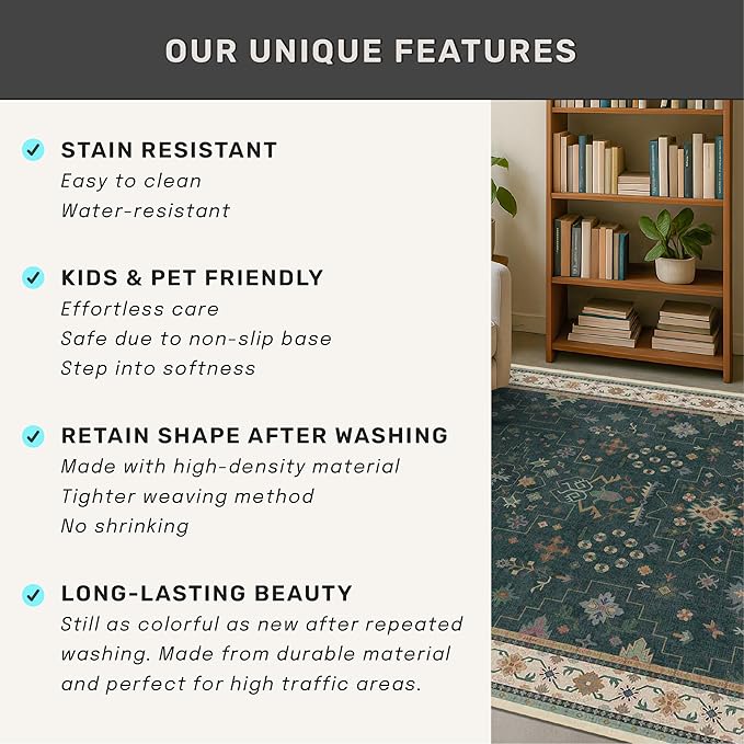 Dark Green Washable Kitchen Runner Rug, Stain Resistant Rugs - Image 6