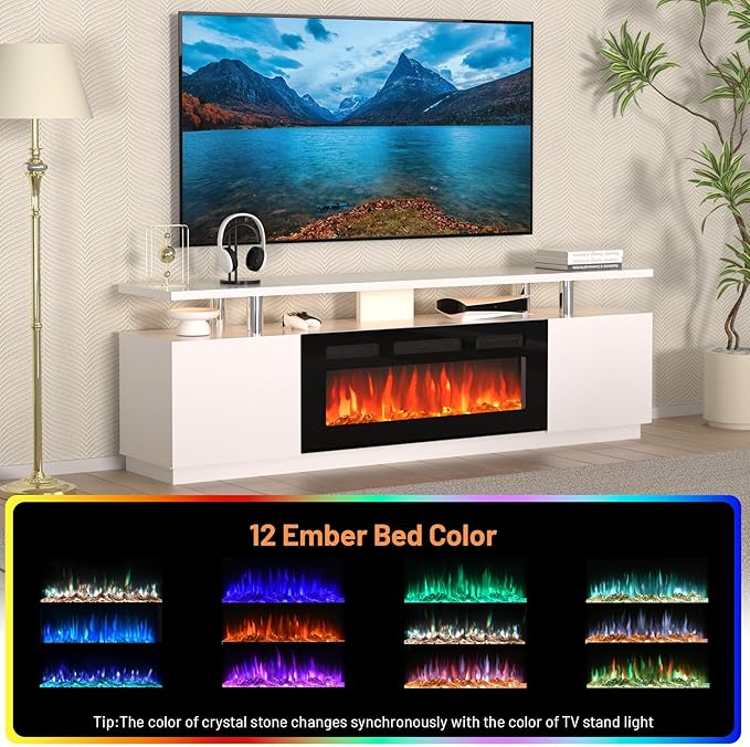 70'' Fireplace TV Stand, Entertainment Center - Image 3