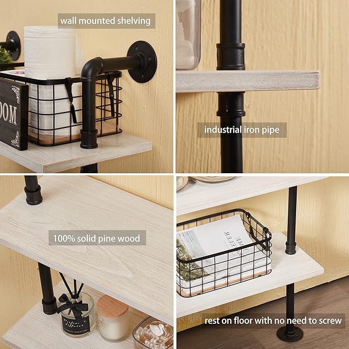 Industrial Ladder Pipe Shelves, Wall Mounted Wood Metal Rustic Bookshelf - Image 2