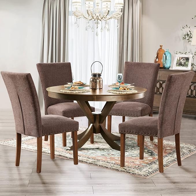 Parsons Dining Chairs Set of 2, Upholstered Nailhead Dining Room Kitchen Side - Image 4
