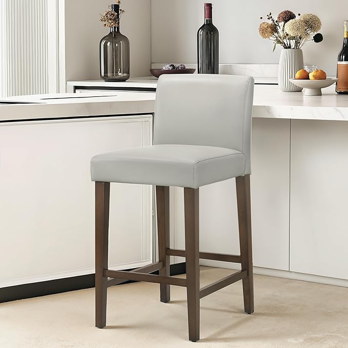 CHITA Counter Height Bar Stools Set of 3, PU Leather in Creamy Grey - Image 2