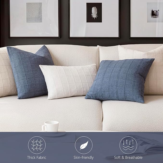 Foindtower Set of 2 Decorative Linen Check Throw Pillow Covers Neutral - Image 6