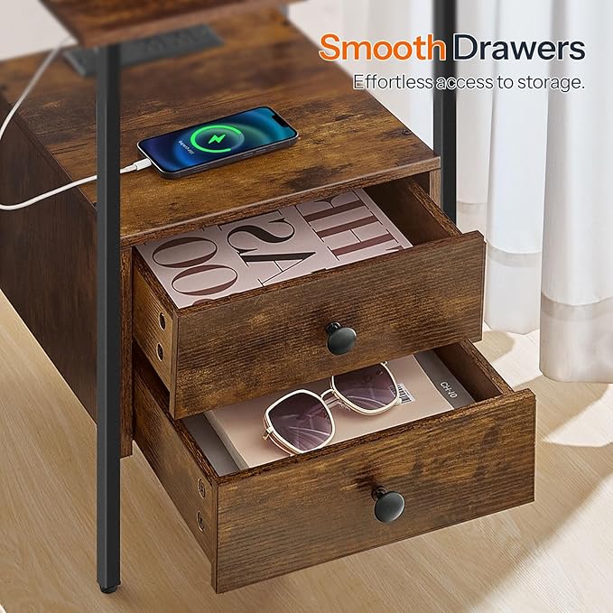HOOBRO End Table Set of 2 with Charging Station, Nightstand with 2 Drawer & USB - Image 7