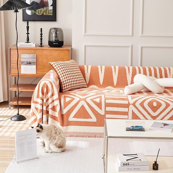 HANDONTIME Orange Sofa Covers for Couch Loveseat Covers Soft Chenille Couch by HANDONTIME