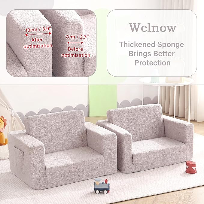 Welnow Toddler Chair, 2-in-1 Soft Sherpa Kids Sofa, Convertible Toddler Couch - Image 6