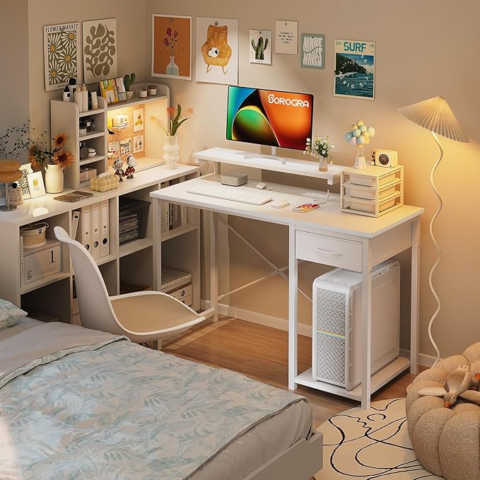 Computer Desk with Adjustable Monitor Stand, 47.2 in Small Desk with Reversible - Image 8