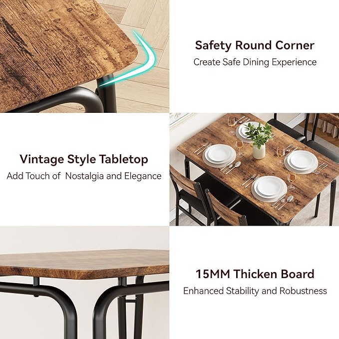 5 Piece Dining Table Set for 4, Compact Square Table Chairs, Sturdy MDF Top - Image 4