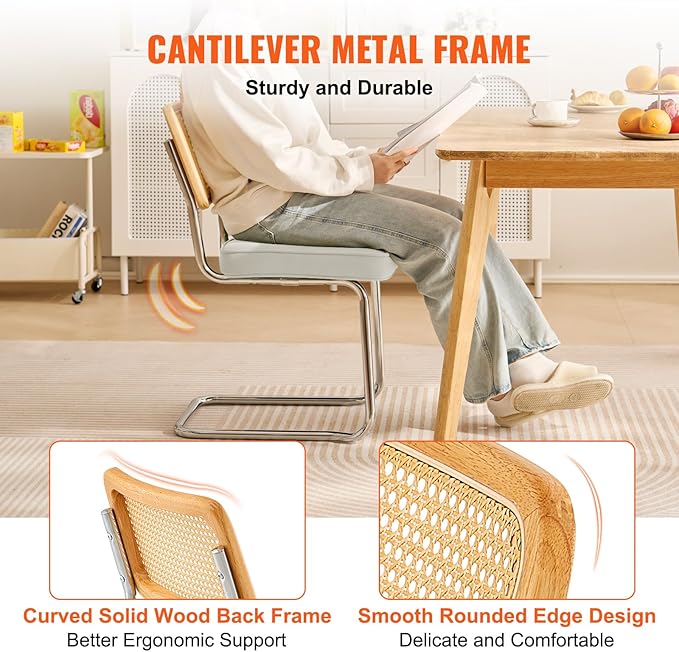VEVOR Rattan Chairs Set of 2, Mid Century Modern Dining Chair, Upholstered - Image 6