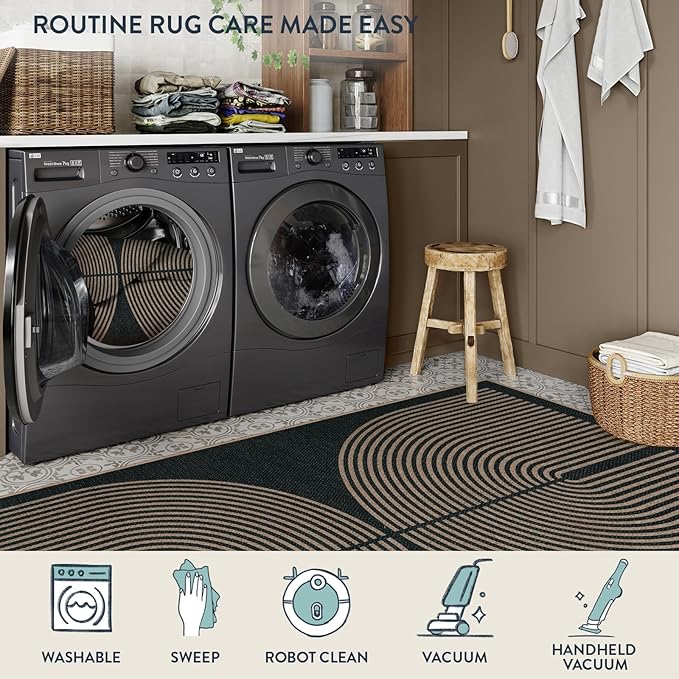 Lahome Modern Rainbow Easy Jute Outdoor Patio Rug, 3x5 Black Washable Rugs - Image 5