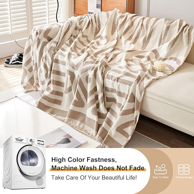 STACYPIK Boho Khaki White Cream Sofa Cover - Image 8