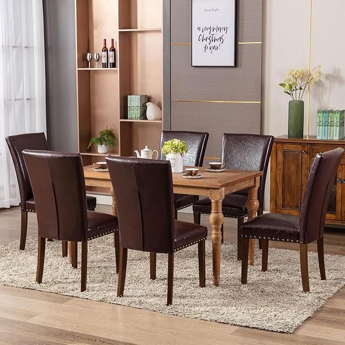 COLAMY Upholstered Parsons Dining Chairs Set of 2, PU Leather Dining Room - Image 4
